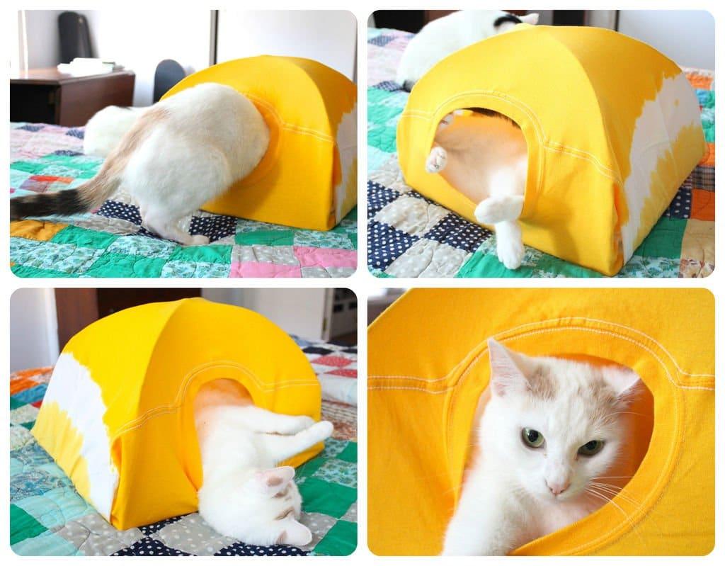 Cómo hacer una casita para tu gato con una percha y camiseta